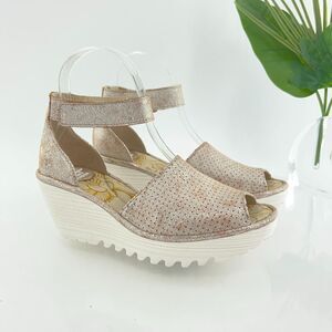 Fly London Women Yake Sandal Size 37 6 Pearl Leather Slingback Wedge Platform